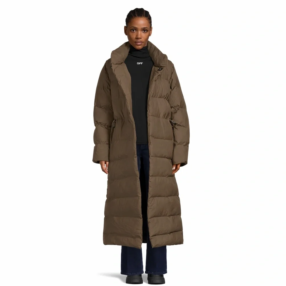 Rains Long Puffer Coat in Brown - Picture 2 of 16